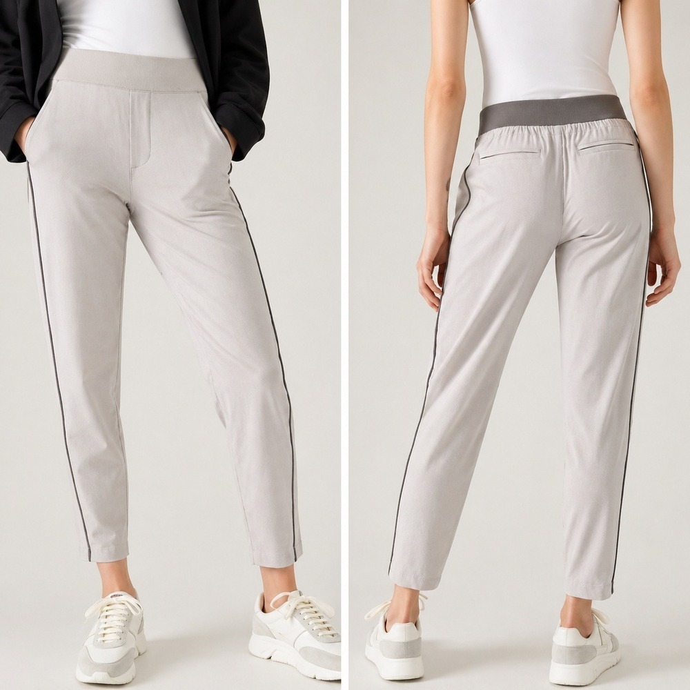 Athleta Coastal Gray City Stripe Brooklyn Pull-on Ankle Pant SZ 18 Gorpcore